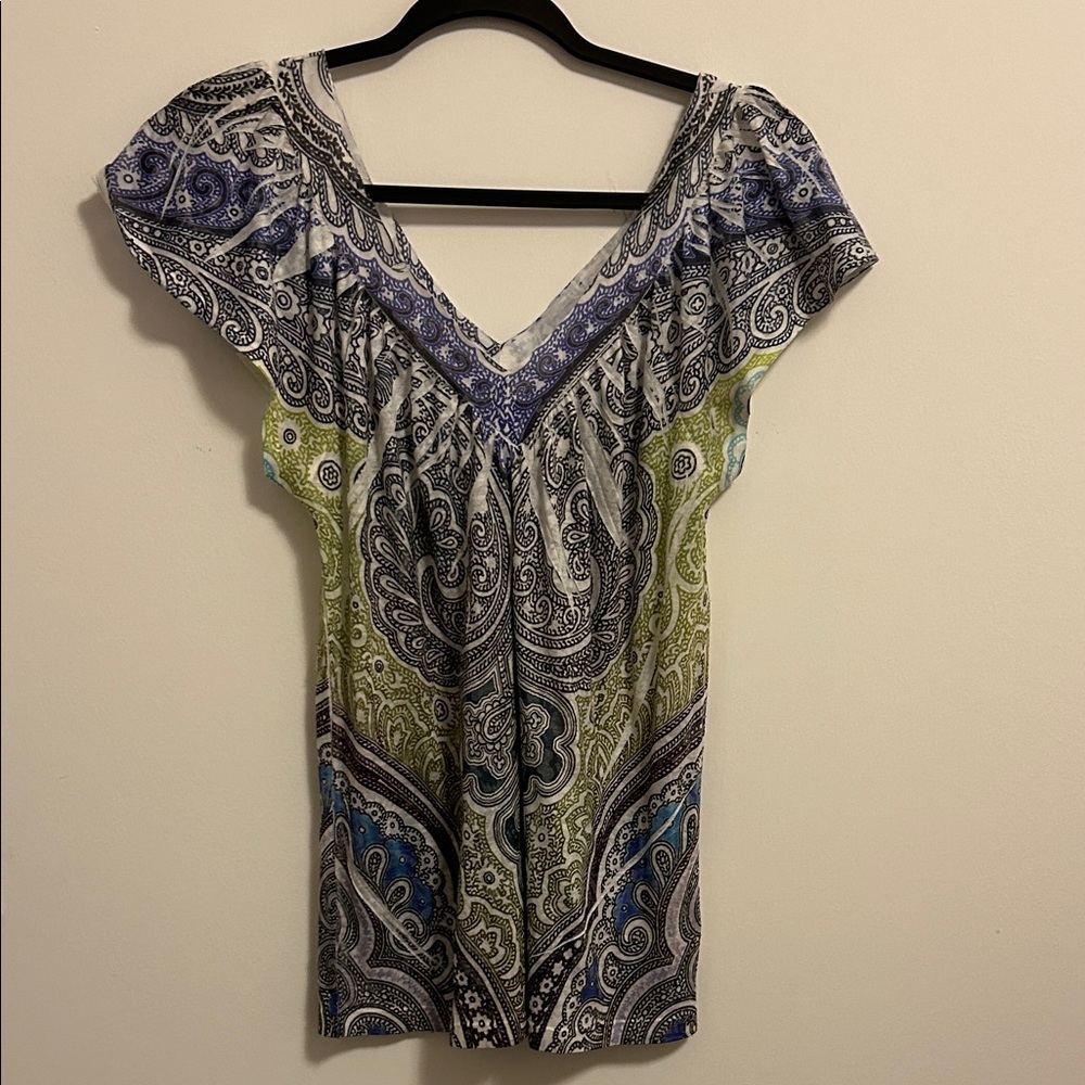 Paisley Print V-Neck Top
